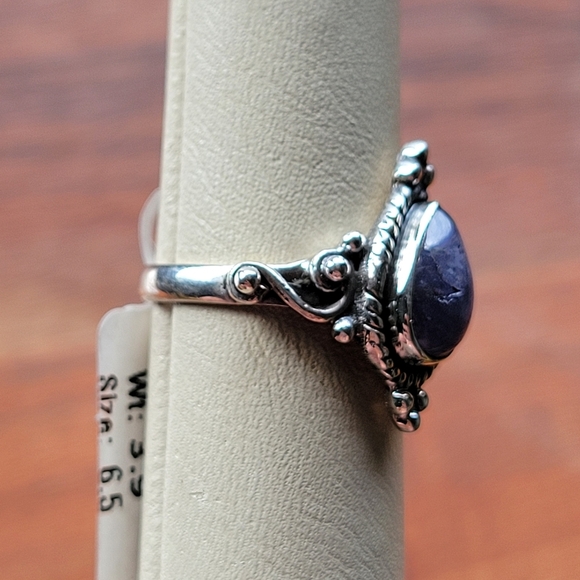 Tanzanite Handmade Pear Shape Sterling Silver Size 6.5 Ring - Picture 2 of 8